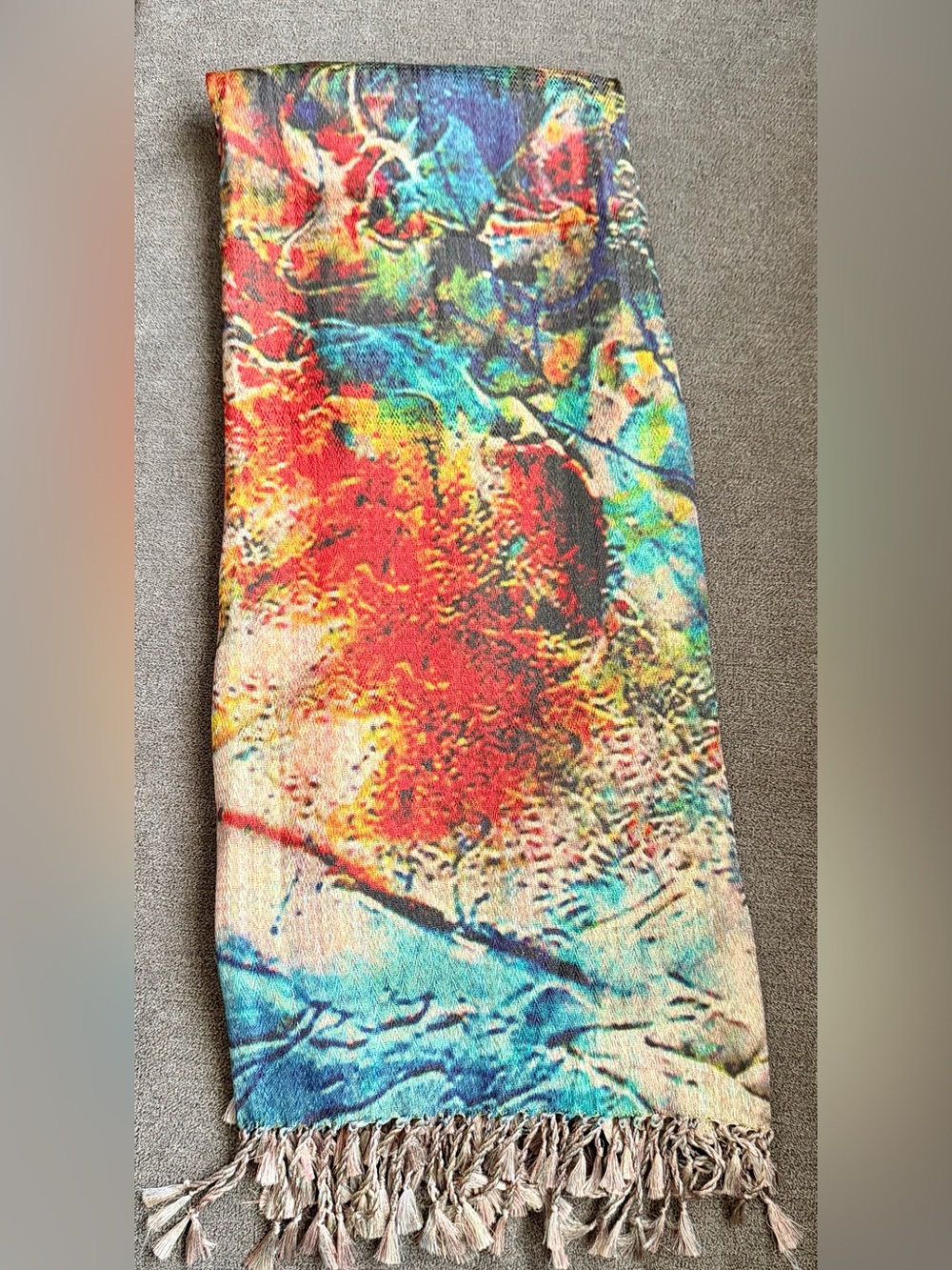 Thomas Kinkade 100% Silk Oversized Art Scarf Wrap Shawl 80” x 28” Fringe